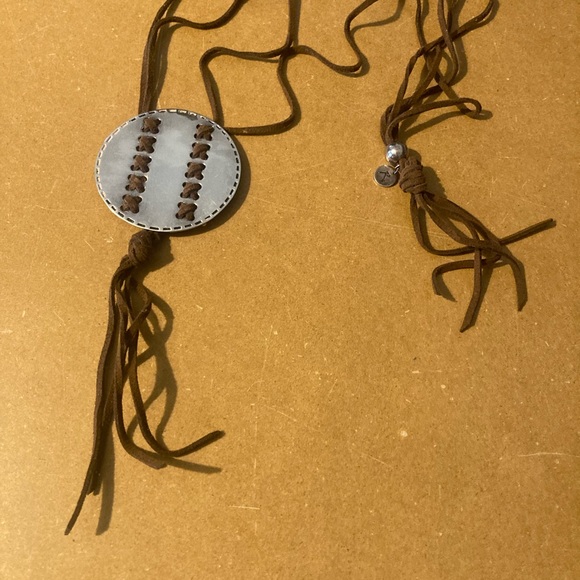 Clio Bleu silver plated pendant on suede strap. By Reminiscence made in France - Picture 6 of 7